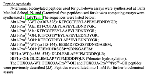 Peptide synthesis: LifeTein Cell permeable Peptide Nobel Prize HIF1a